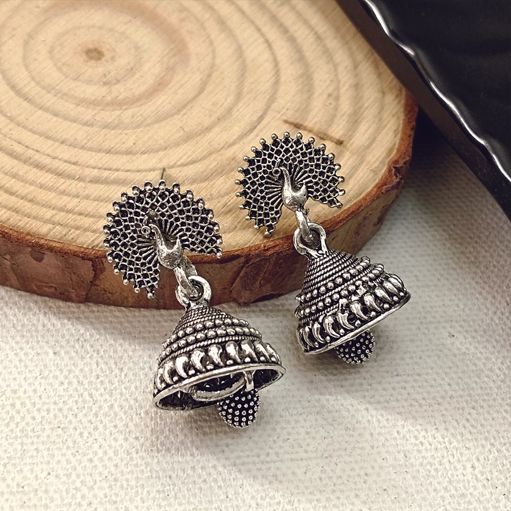 JewelMaze Oxidised Plated Jhumki Earrings - 1320035