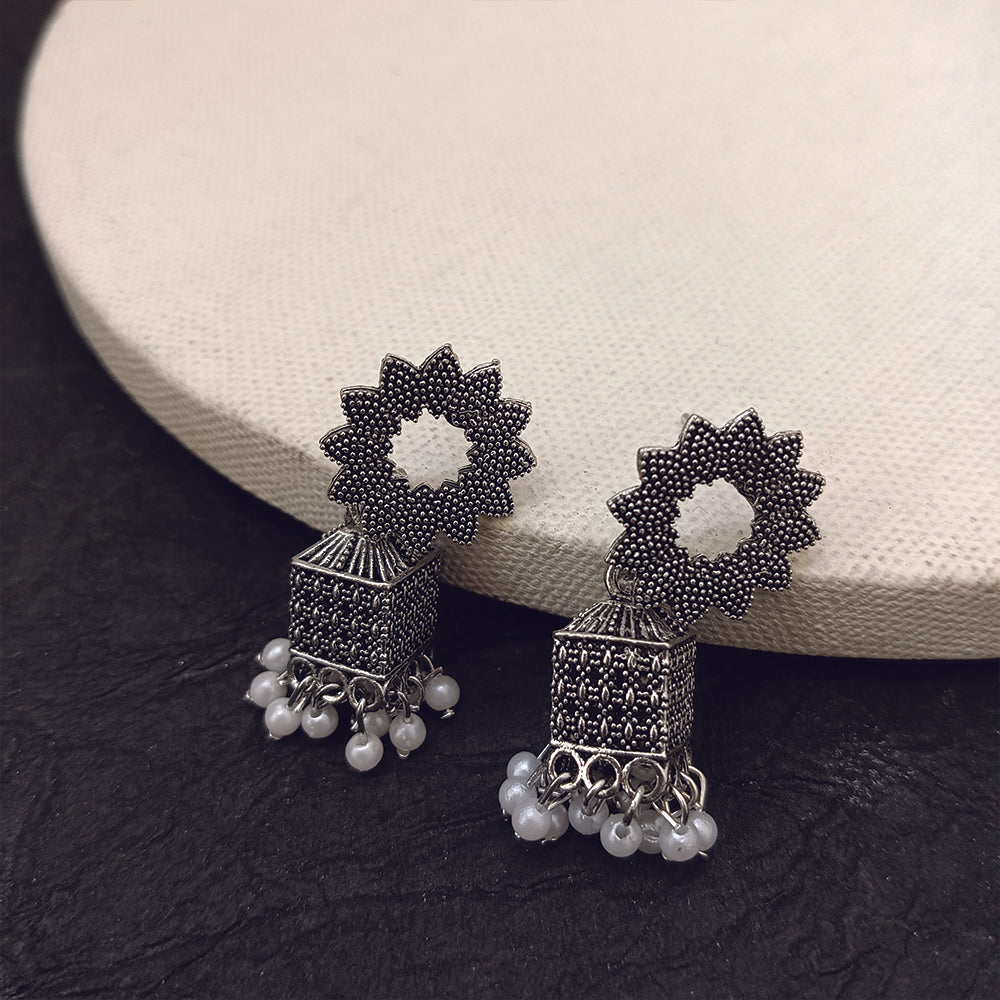 Jewelmaze Oxidized Plated Jhumki Earrings - 1320036