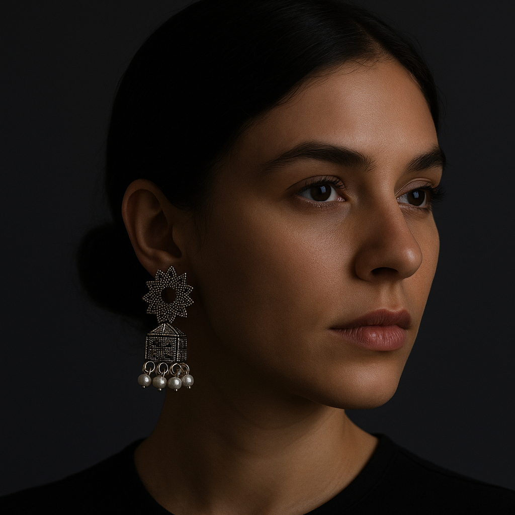 Jewelmaze Oxidized Plated Jhumki Earrings - 1320036