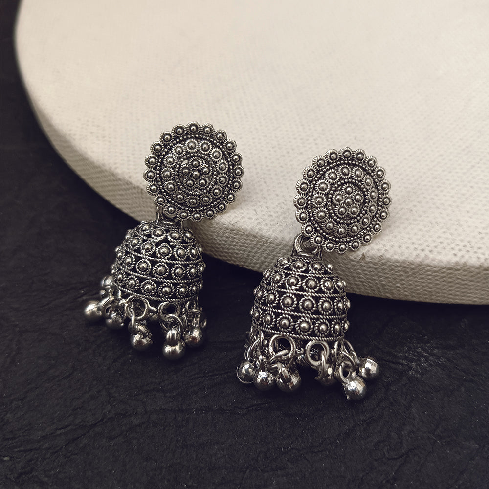 Jewelmaze Oxidized Plated Jhumki Earrings - 1320037