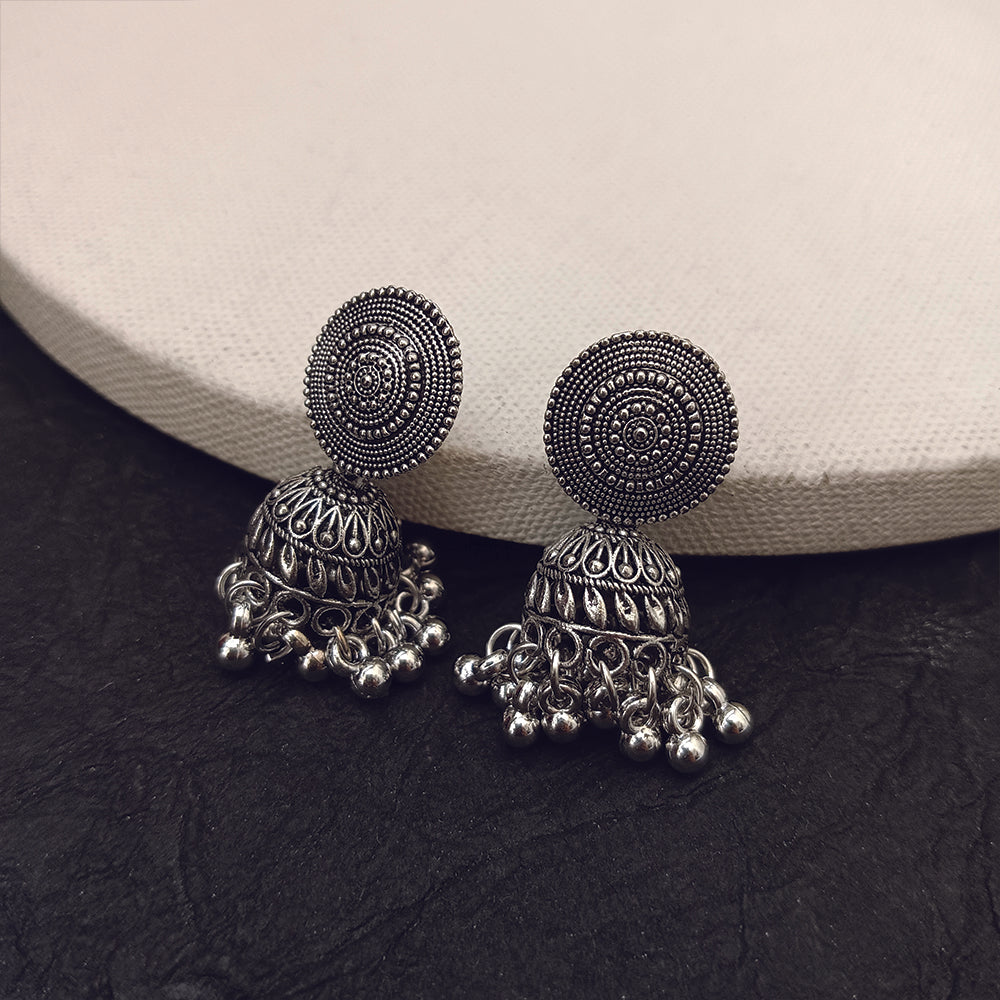 Jewelmaze Oxidized Plated Jhumki Earrings - 1320038