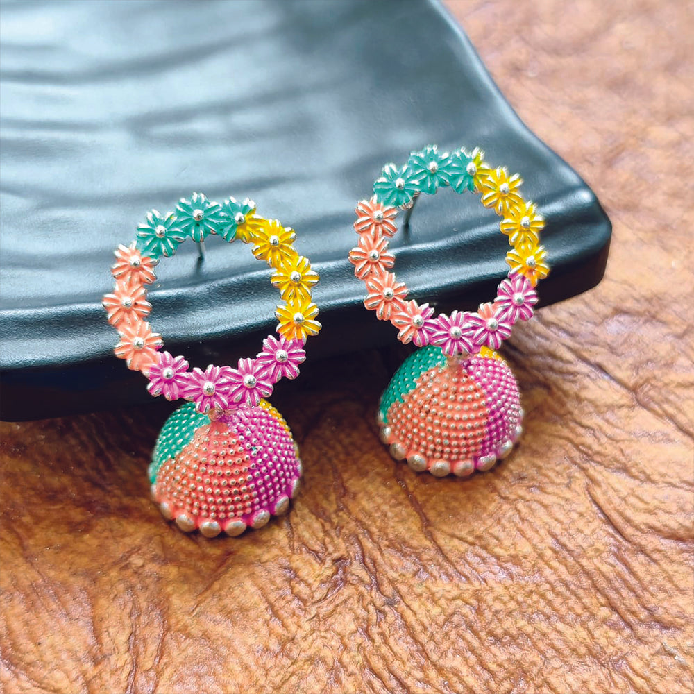 JewelMaze Multi Meenakari Jhumki Earrings