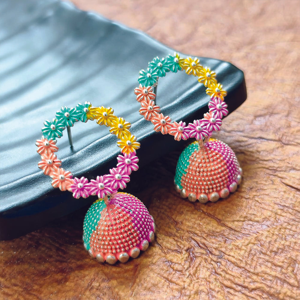 JewelMaze Multi Meenakari Jhumki Earrings