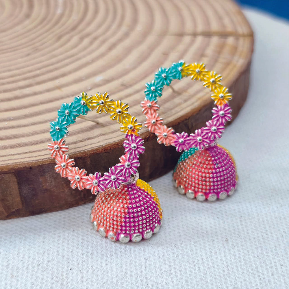 JewelMaze Multi Meenakari Jhumki Earrings