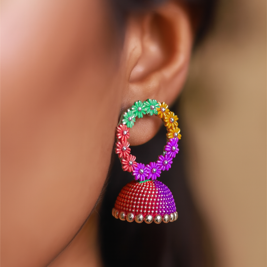 JewelMaze Multi Meenakari Jhumki Earrings