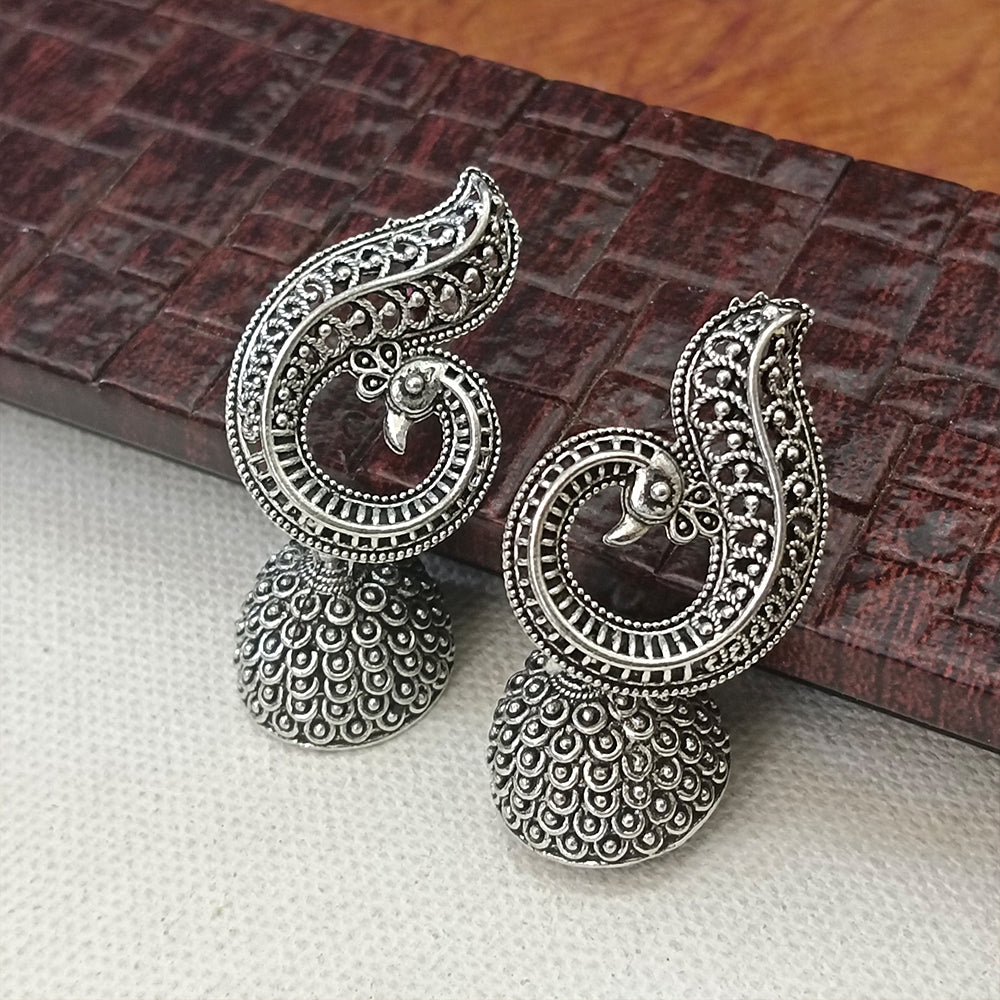 Jewelmaze Oxidised Plated Jhumki Earrings
