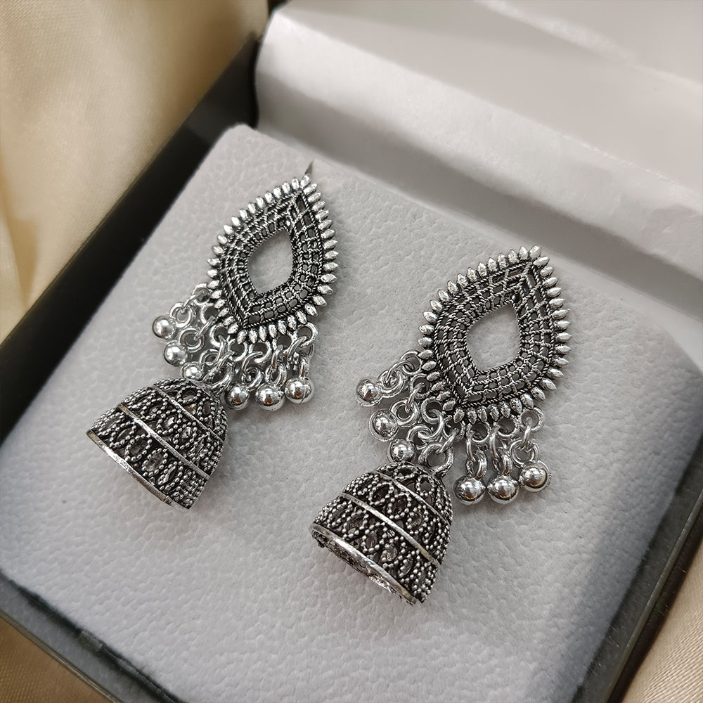 Jewelmaze Oxidised Plated Jhumki Earrings