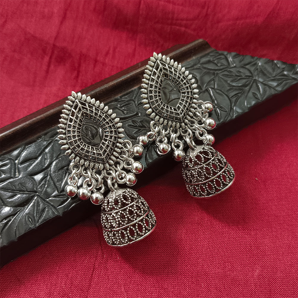 Jewelmaze Oxidised Plated Jhumki Earrings