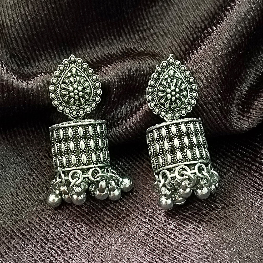 Jewelmaze Oxidised Plated Jhumki Earrings