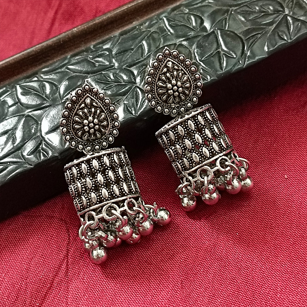 Jewelmaze Oxidised Plated Jhumki Earrings