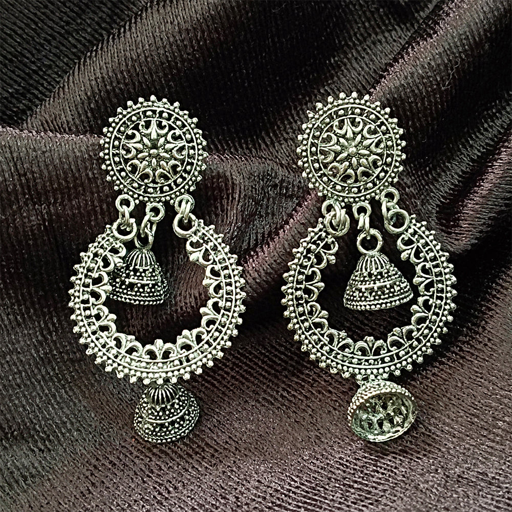 Jewelmaze Oxidised Plated Jhumki Earrings
