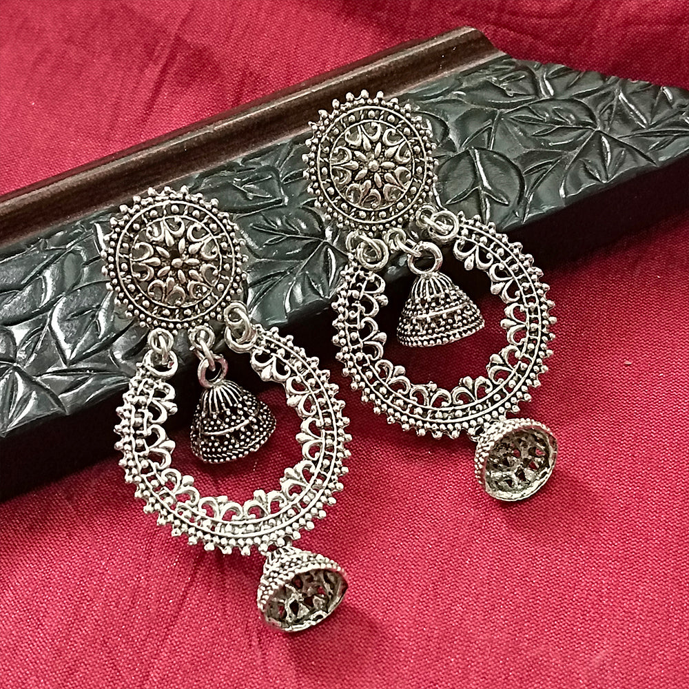 Jewelmaze Oxidised Plated Jhumki Earrings