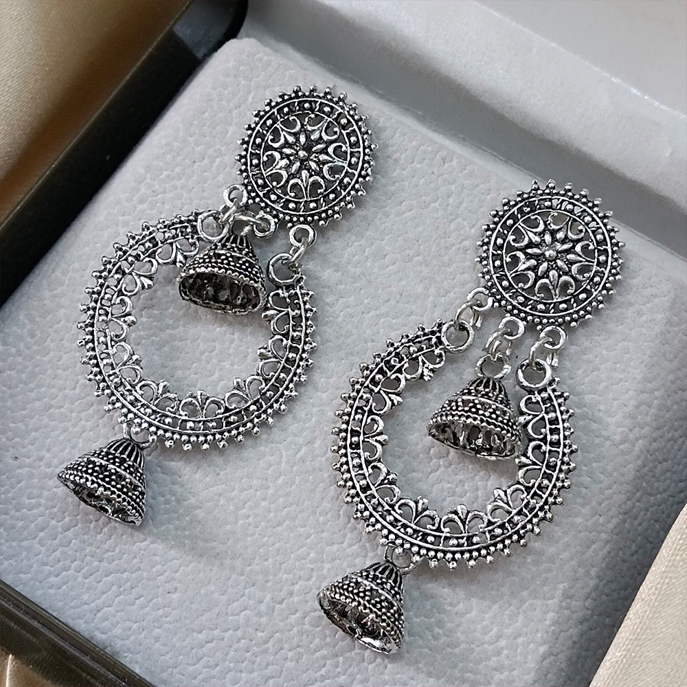 Jewelmaze Oxidised Plated Jhumki Earrings