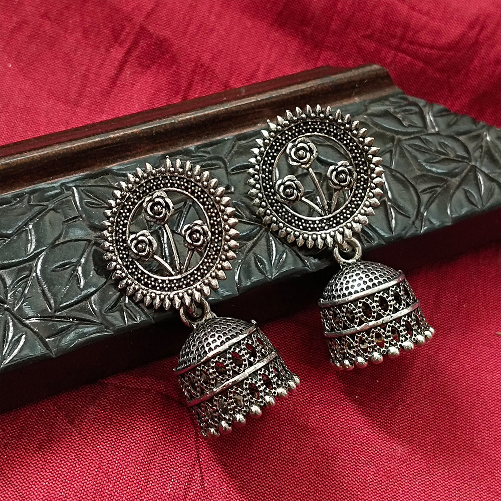 Jewelmaze Oxidised Plated Jhumki Earrings