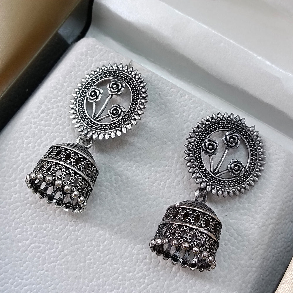 Jewelmaze Oxidised Plated Jhumki Earrings