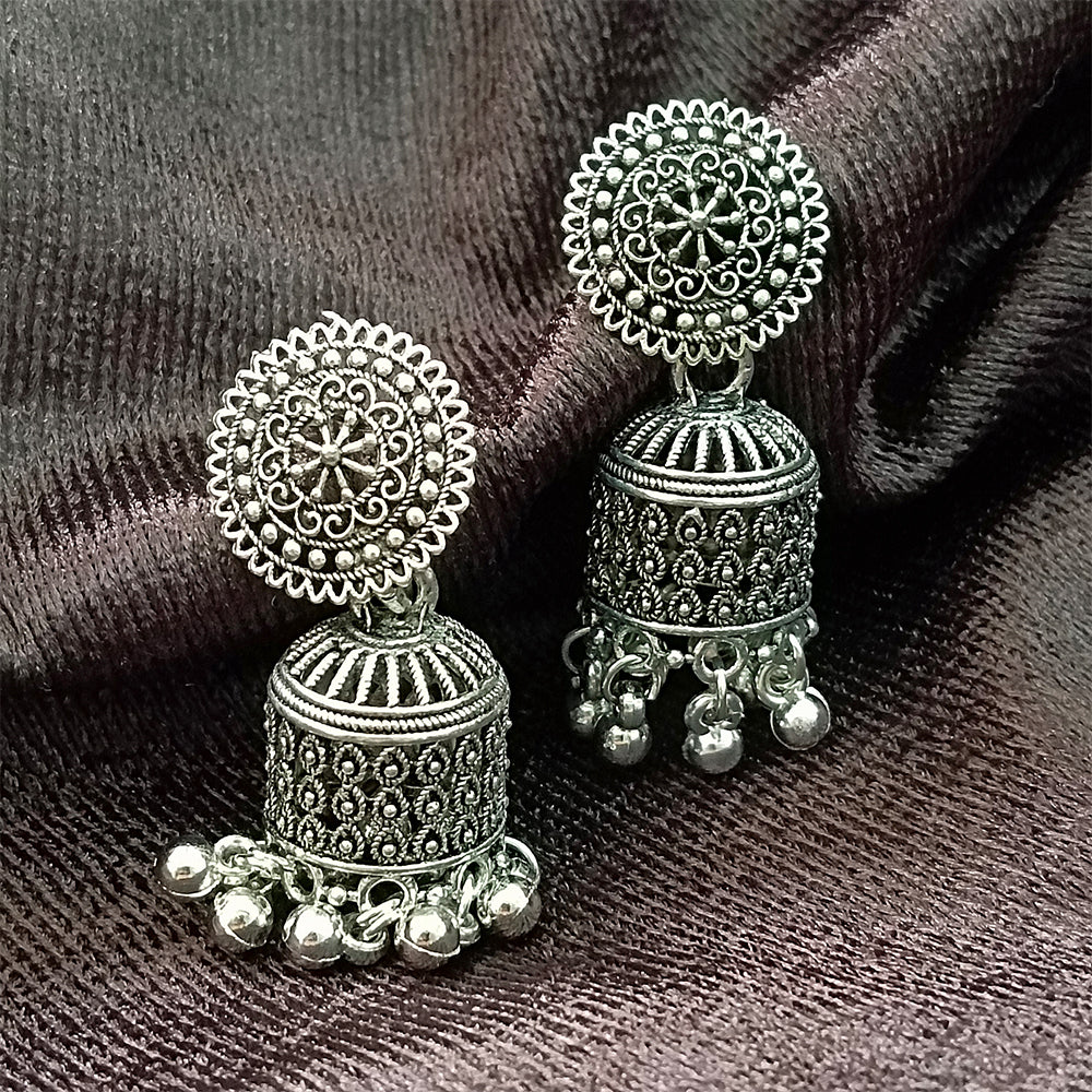 Jewelmaze Oxidised Plated Jhumki Earrings