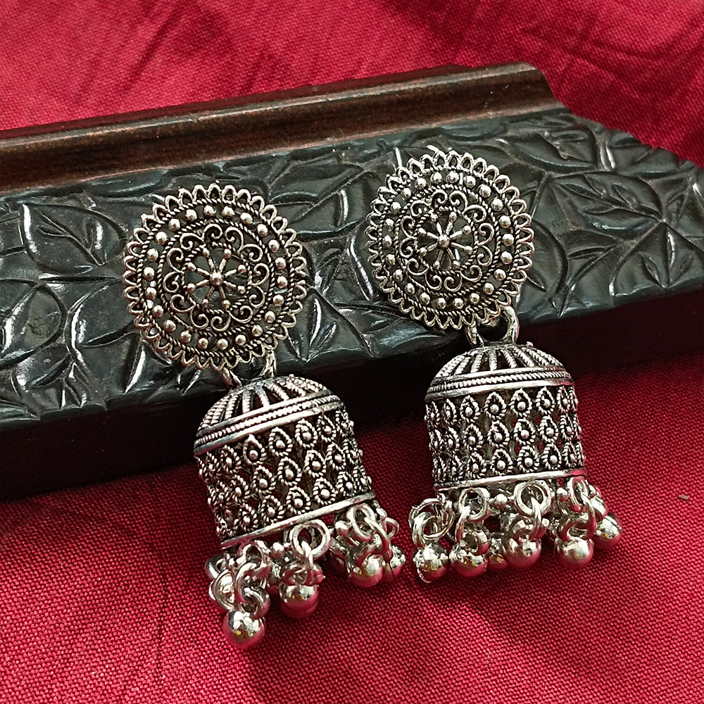 Jewelmaze Oxidised Plated Jhumki Earrings
