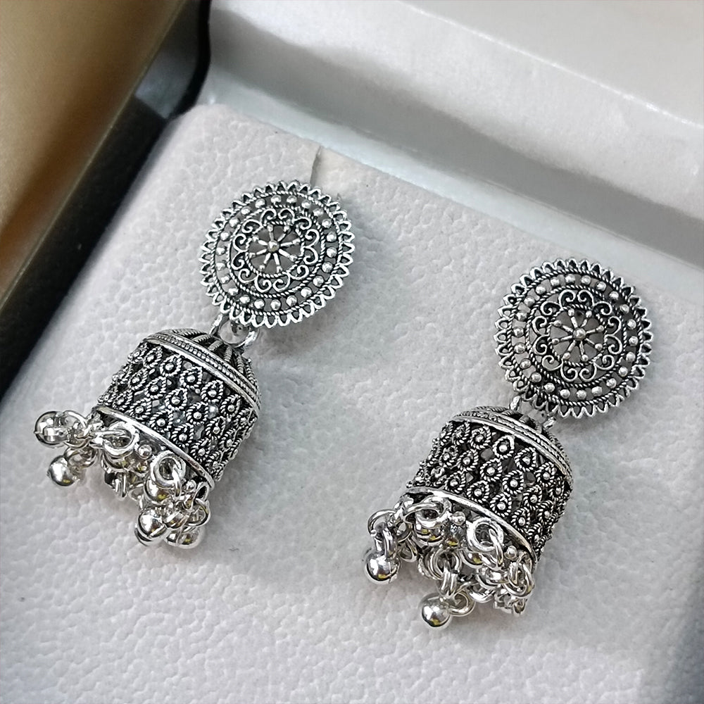 Jewelmaze Oxidised Plated Jhumki Earrings