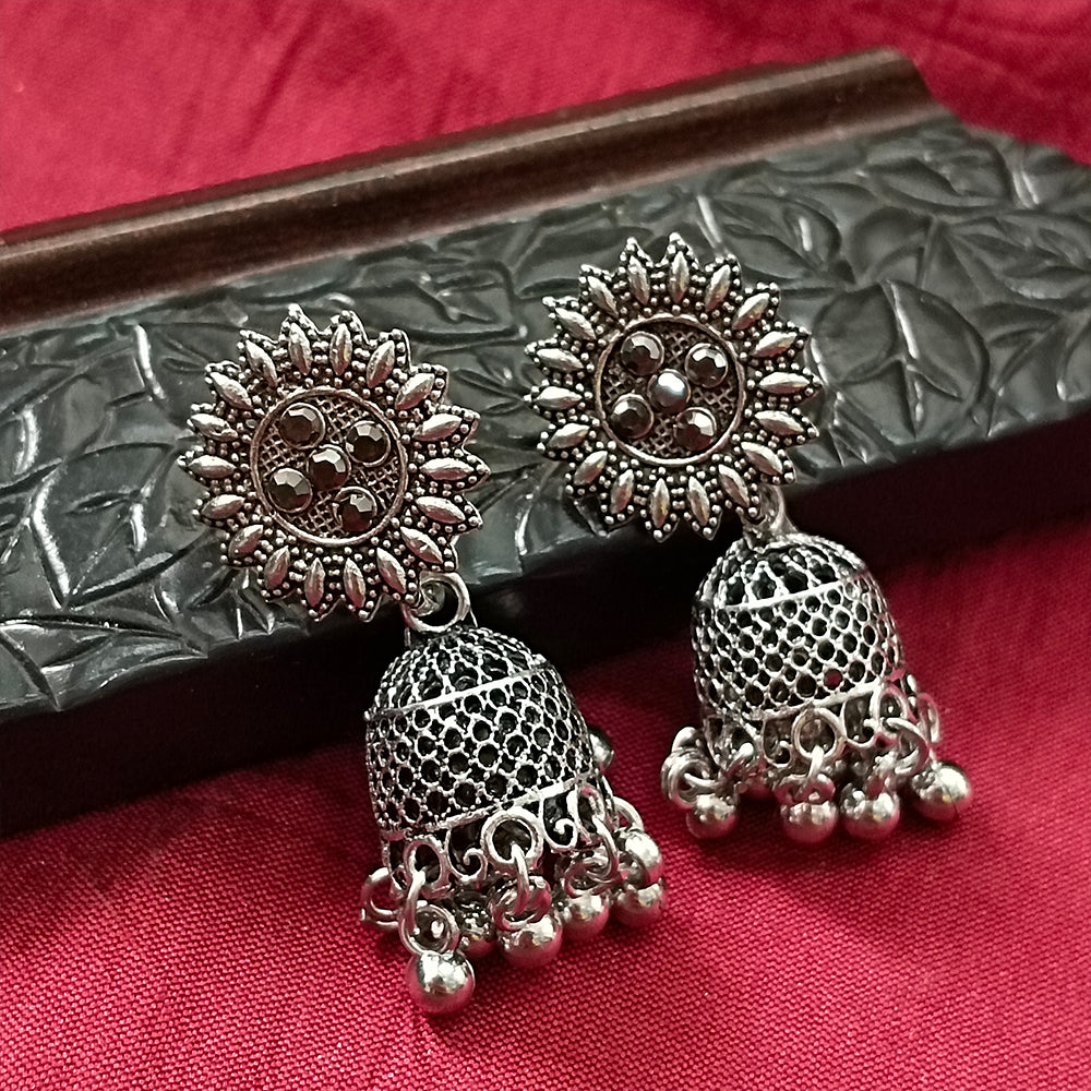 Jewelmaze Oxidised Plated Jhumki Earrings