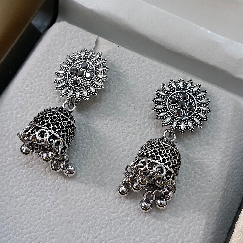 Jewelmaze Oxidised Plated Jhumki Earrings