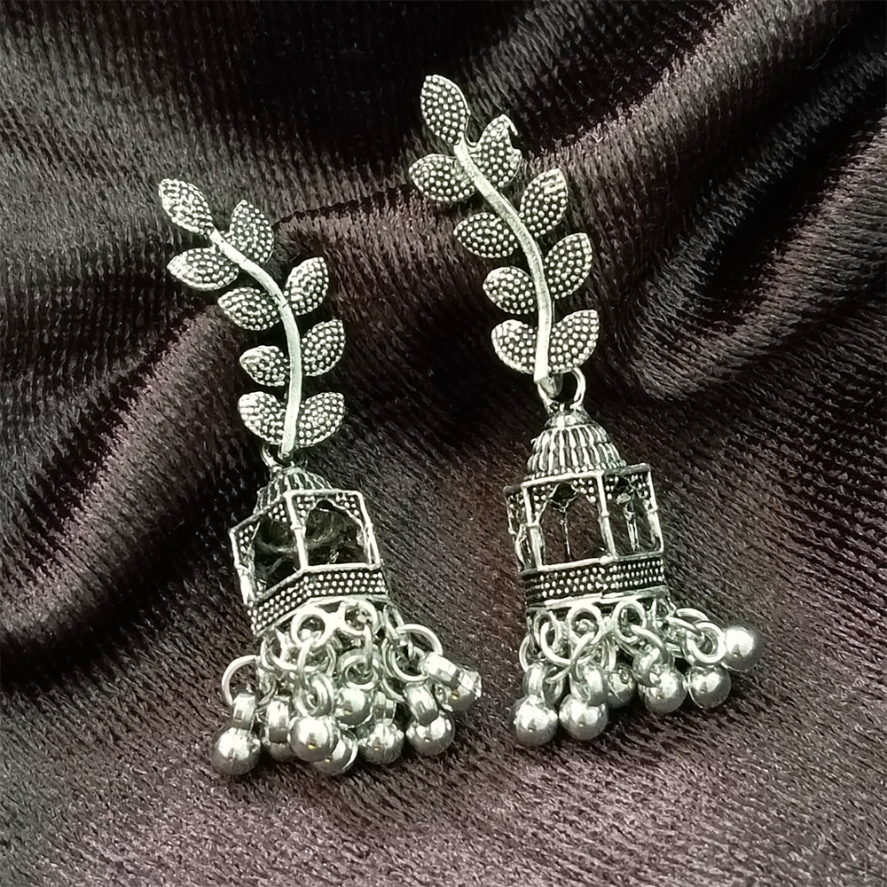 Jewelmaze Oxidised Plated Jhumki Earrings