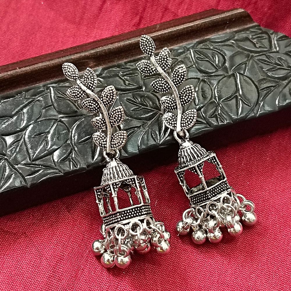 Jewelmaze Oxidised Plated Jhumki Earrings