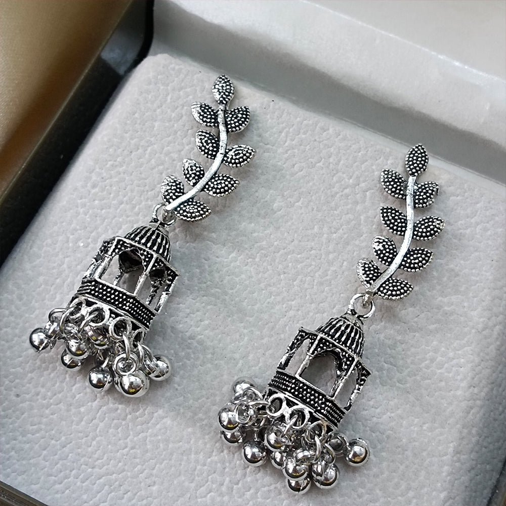 Jewelmaze Oxidised Plated Jhumki Earrings
