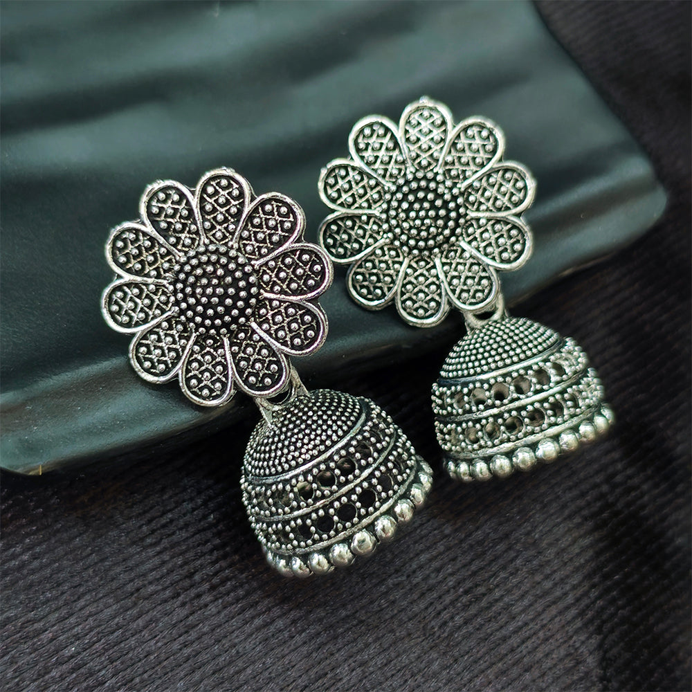Jewelmaze Oxidised Plated Jhumki Earrings