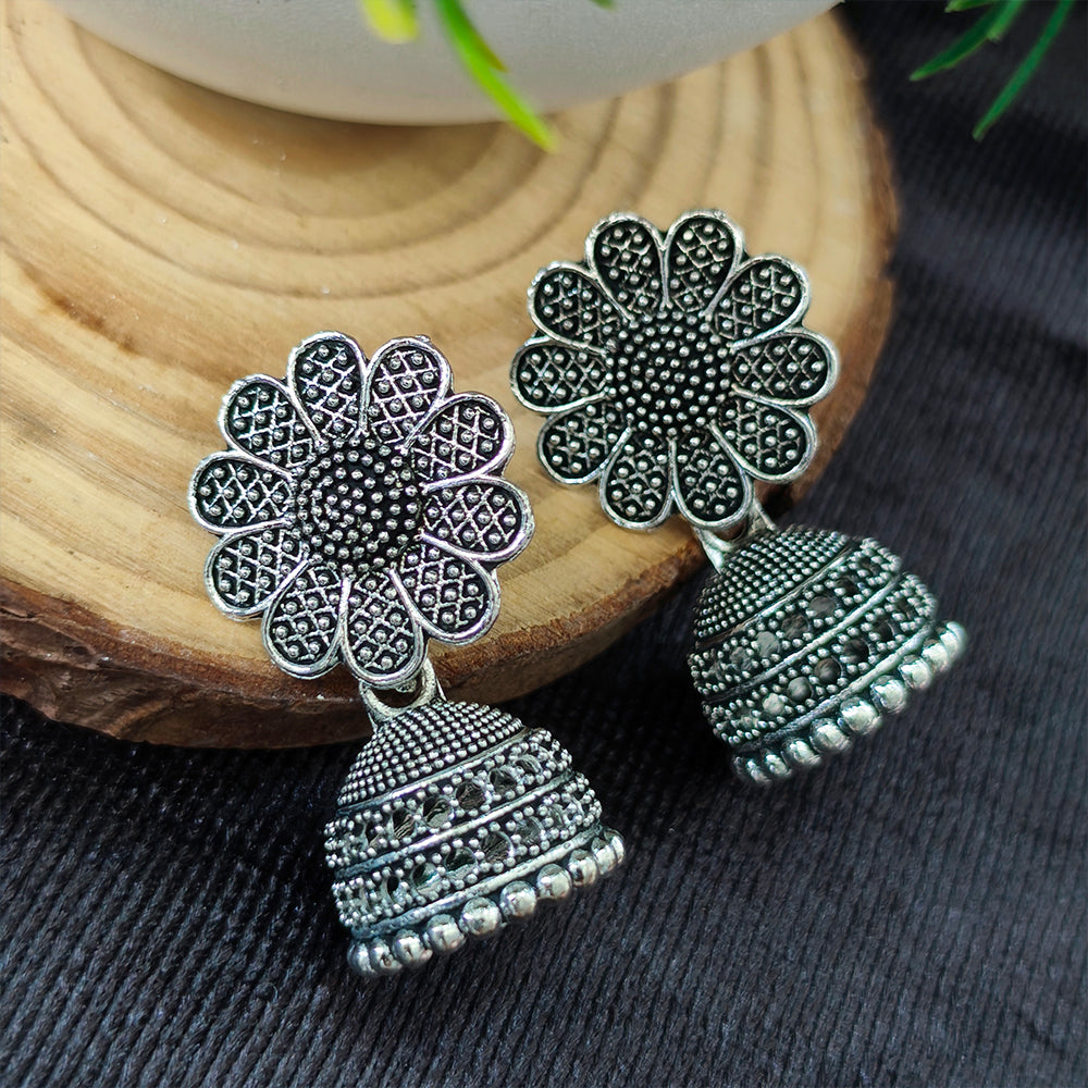 Jewelmaze Oxidised Plated Jhumki Earrings