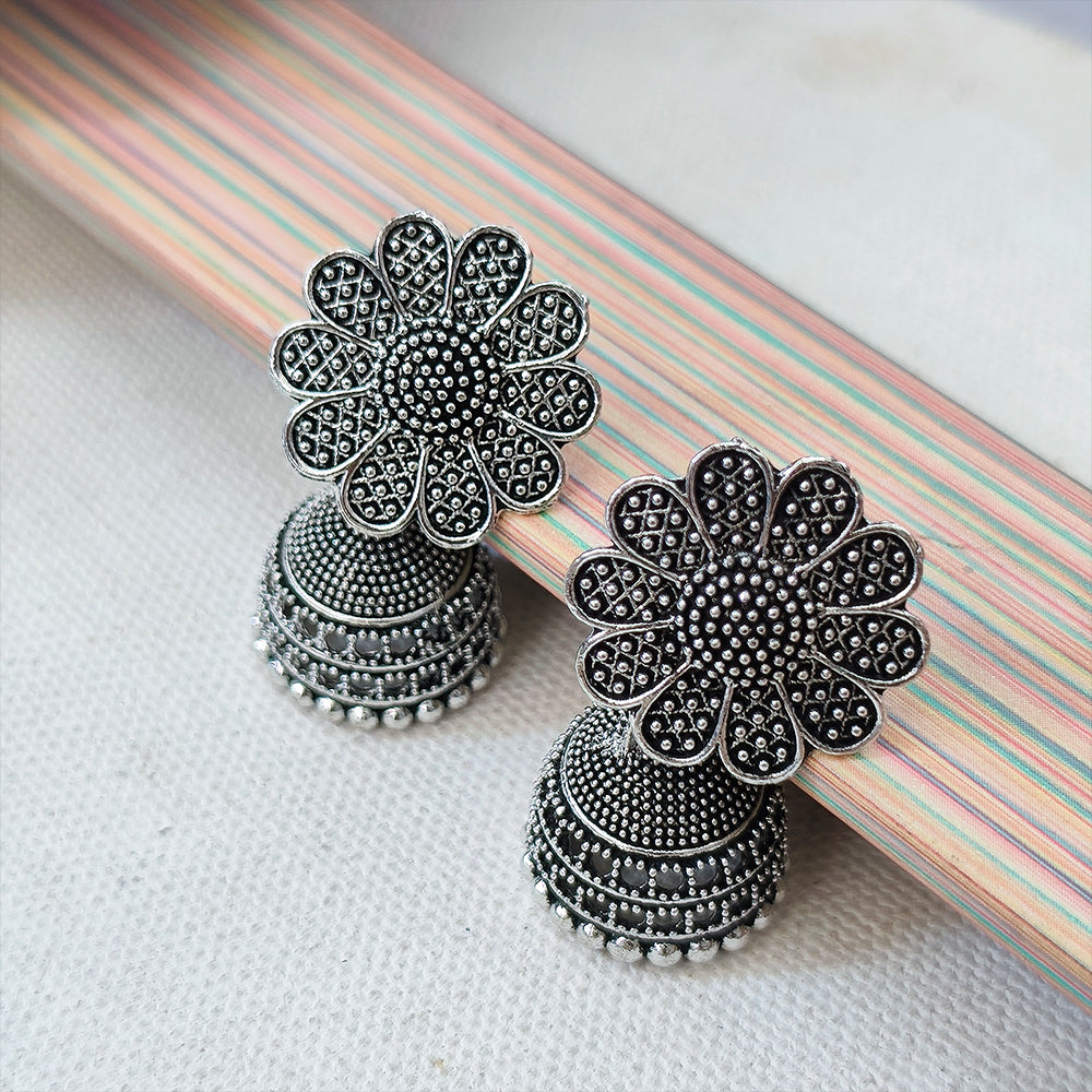 Jewelmaze Oxidised Plated Jhumki Earrings