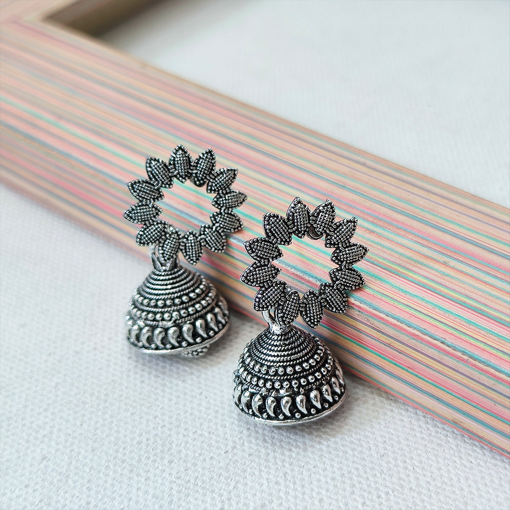 Jewelmaze Oxidised Plated Jhumki Earrings