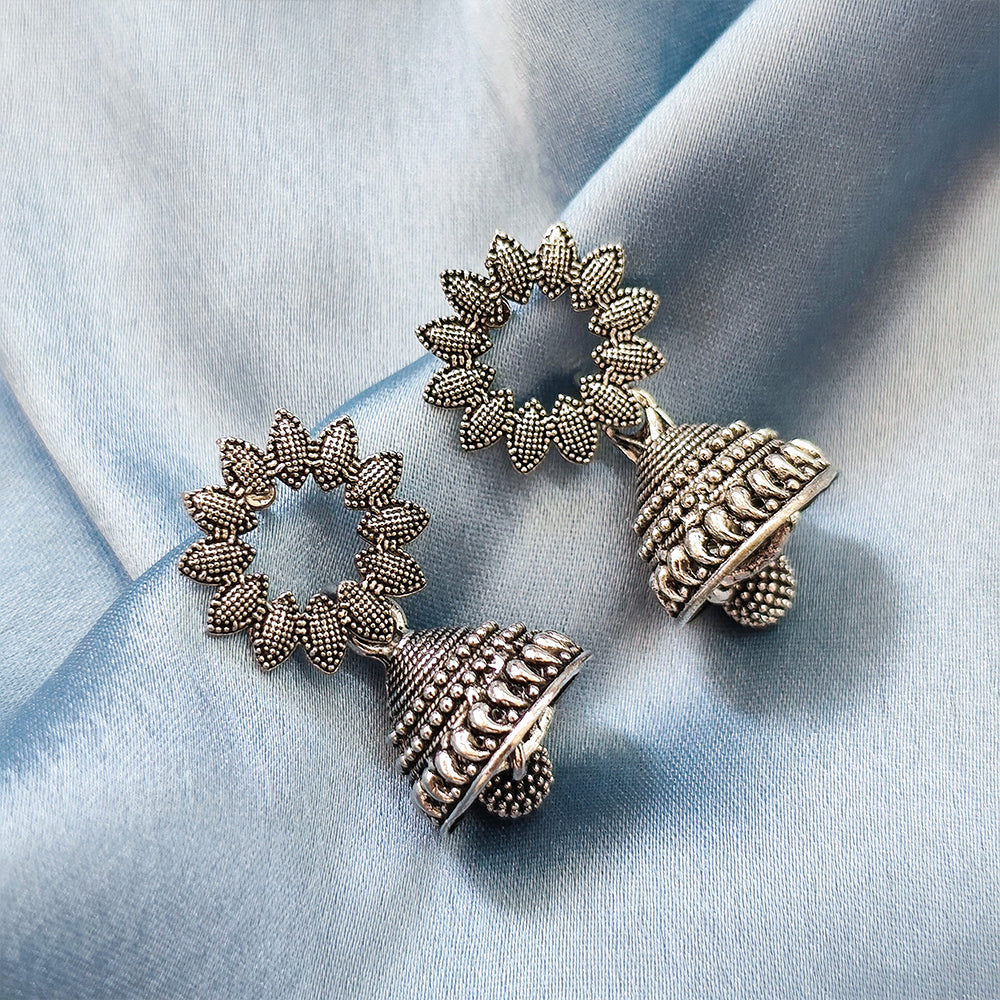 Jewelmaze Oxidised Plated Jhumki Earrings