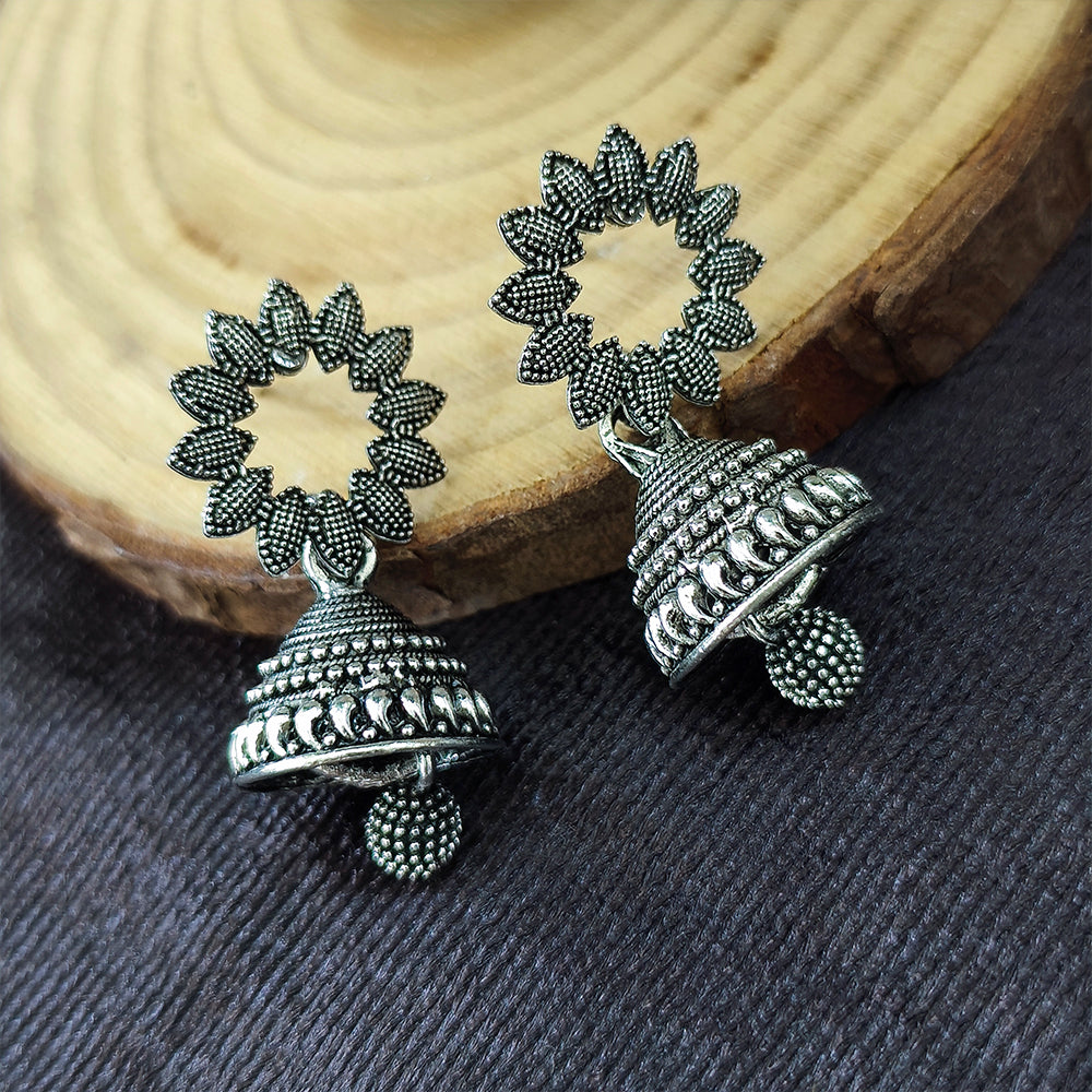 Jewelmaze Oxidised Plated Jhumki Earrings