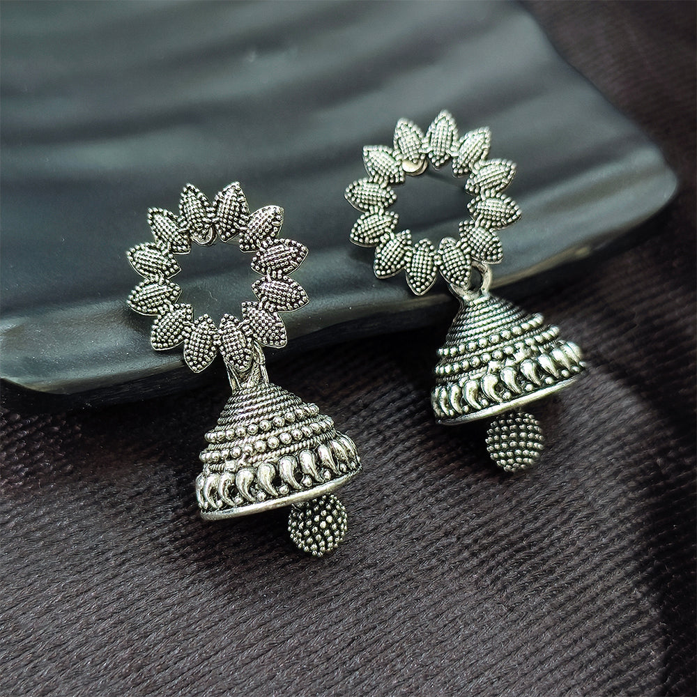 Jewelmaze Oxidised Plated Jhumki Earrings
