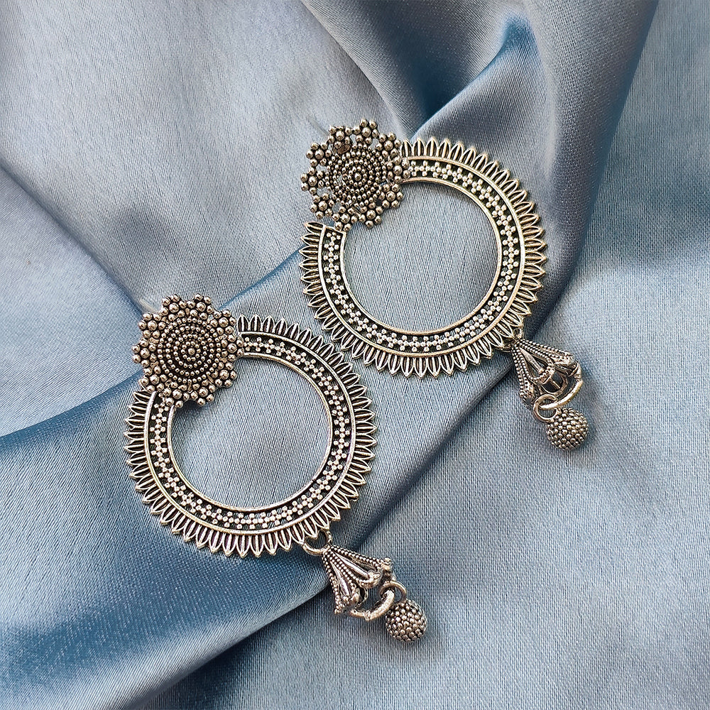 Jewelmaze Oxidised Plated Jhumki Earrings