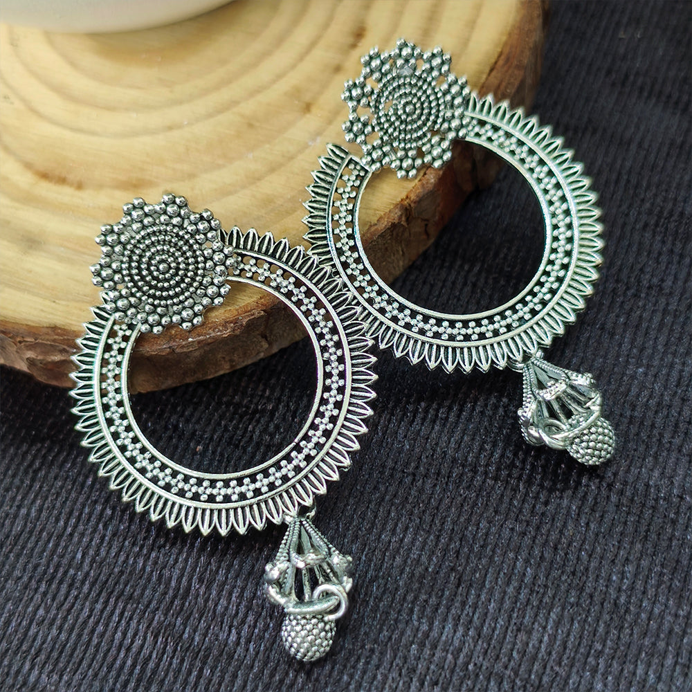 Jewelmaze Oxidised Plated Jhumki Earrings