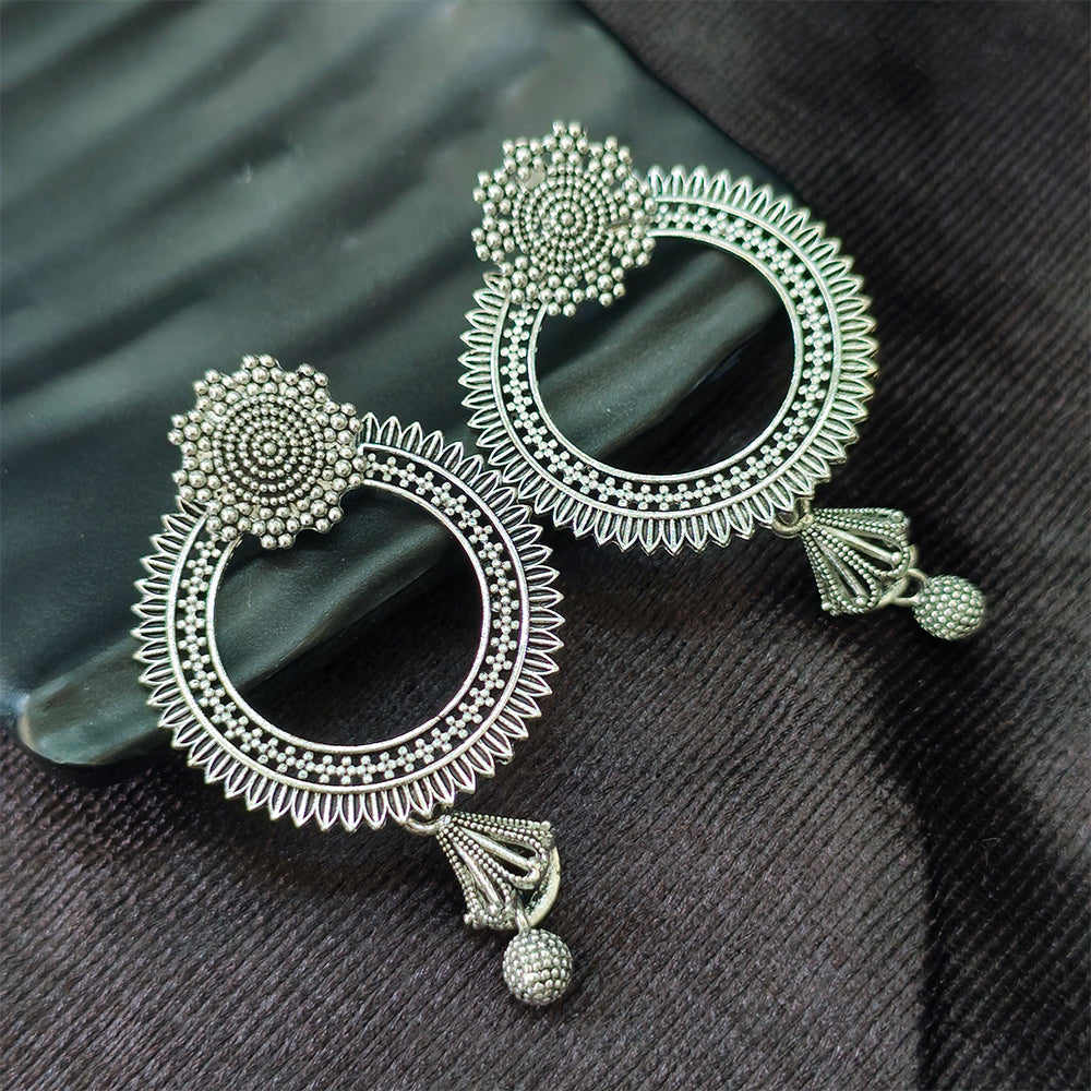 Jewelmaze Oxidised Plated Jhumki Earrings