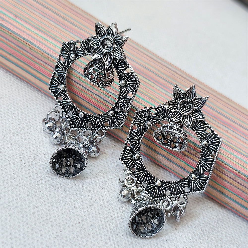 Jewelmaze Oxidised Plated Jhumki Earrings