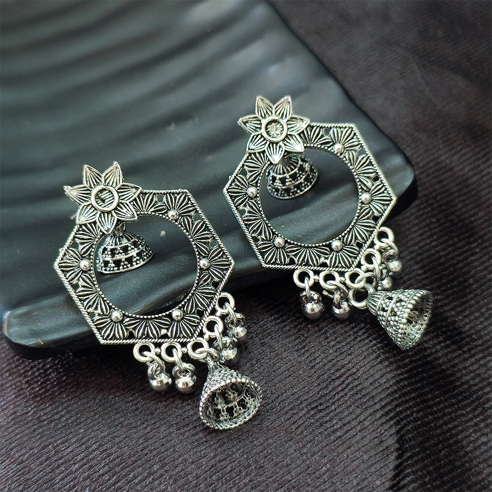 Jewelmaze Oxidised Plated Jhumki Earrings