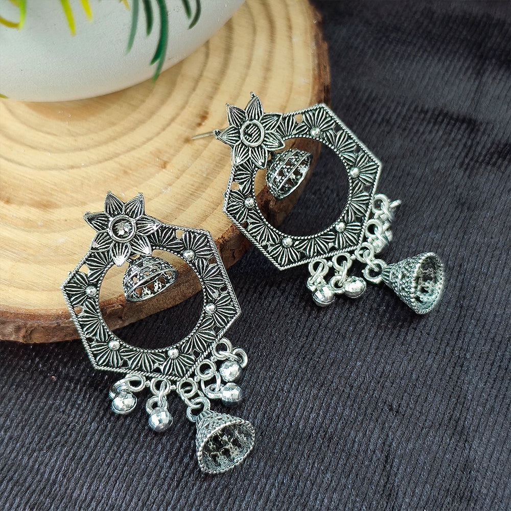 Jewelmaze Oxidised Plated Jhumki Earrings