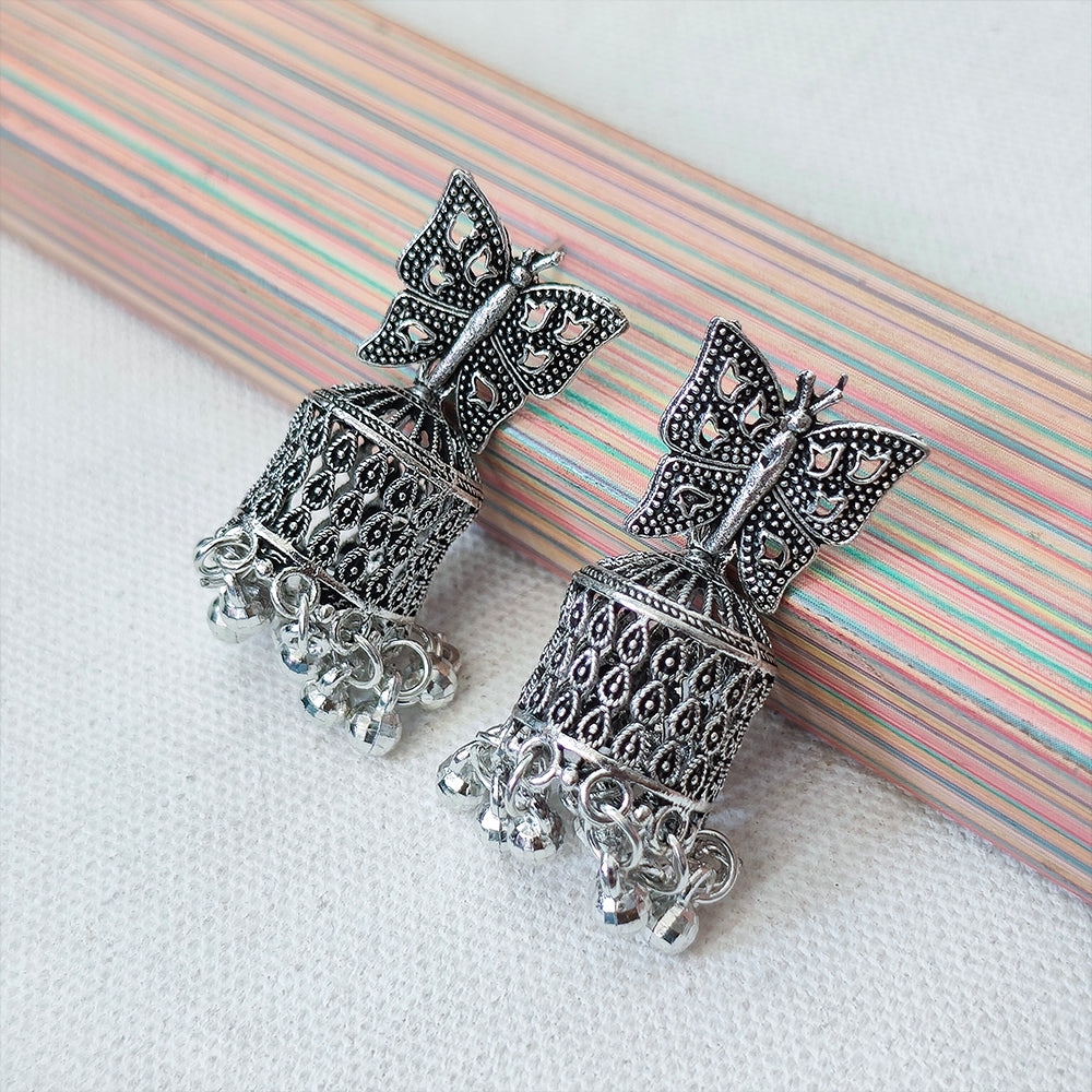Jewelmaze Oxidised Plated Butterfly Jhumki Earrings