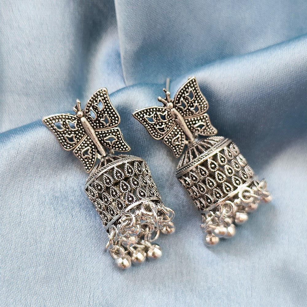 Jewelmaze Oxidised Plated Butterfly Jhumki Earrings