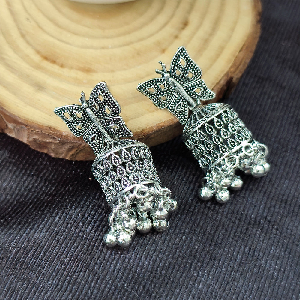 Jewelmaze Oxidised Plated Butterfly Jhumki Earrings