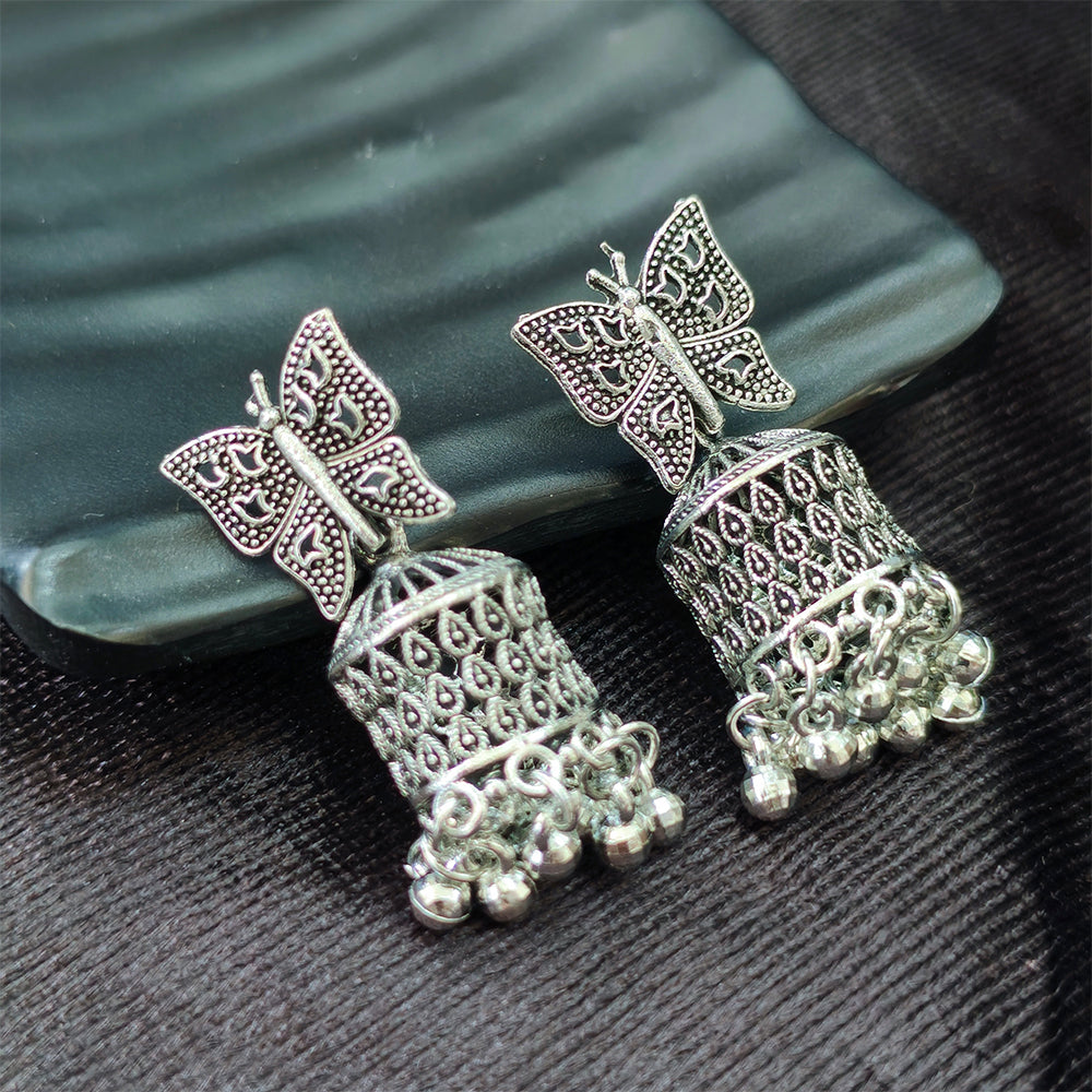 Jewelmaze Oxidised Plated Butterfly Jhumki Earrings