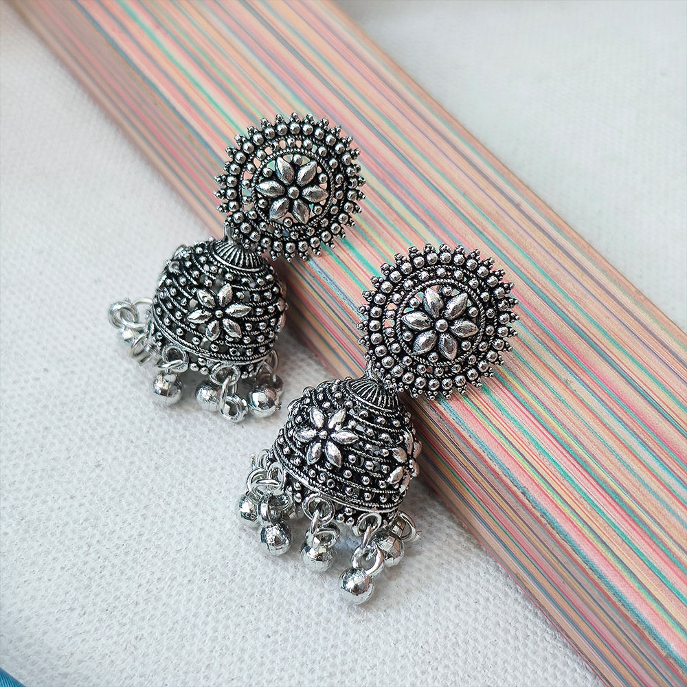 Jewelmaze Oxidised Plated Jhumki Earrings