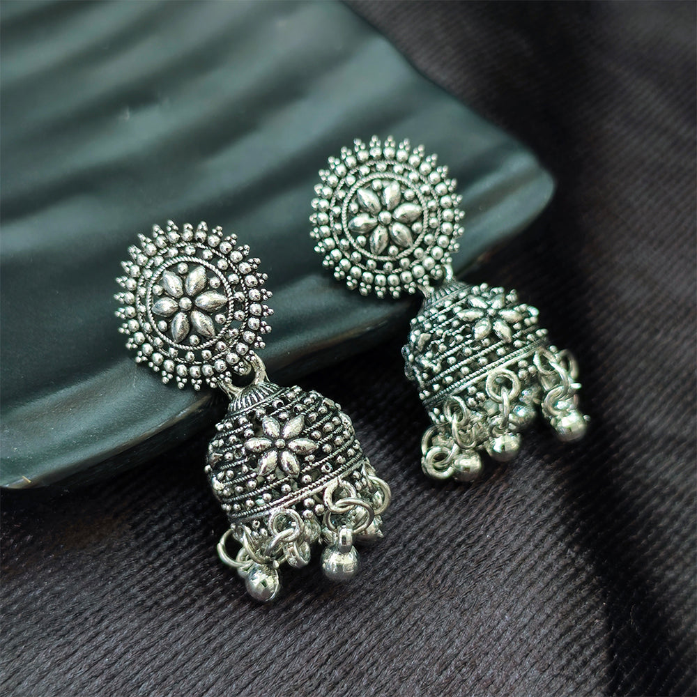 Jewelmaze Oxidised Plated Jhumki Earrings