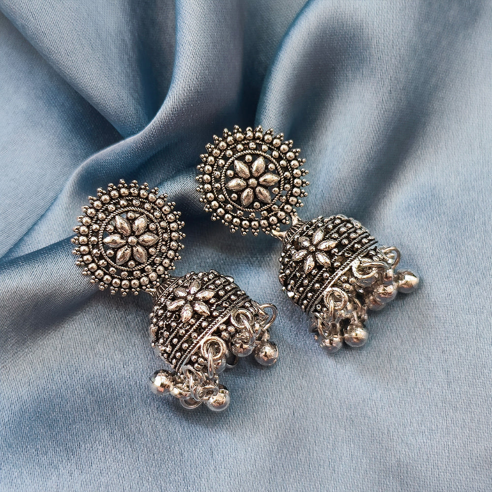 Jewelmaze Oxidised Plated Jhumki Earrings