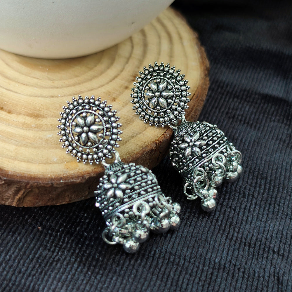 Jewelmaze Oxidised Plated Jhumki Earrings