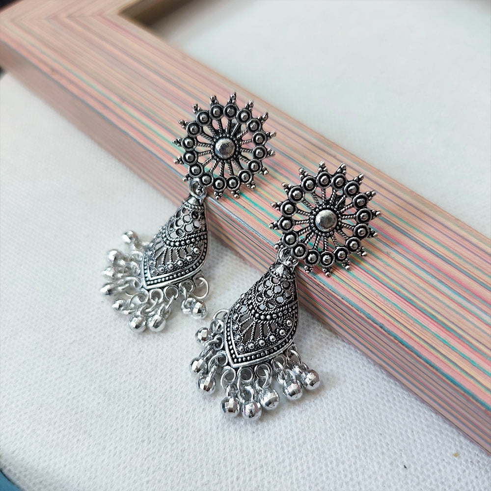 Jewelmaze Oxidised Plated Jhumki Earrings