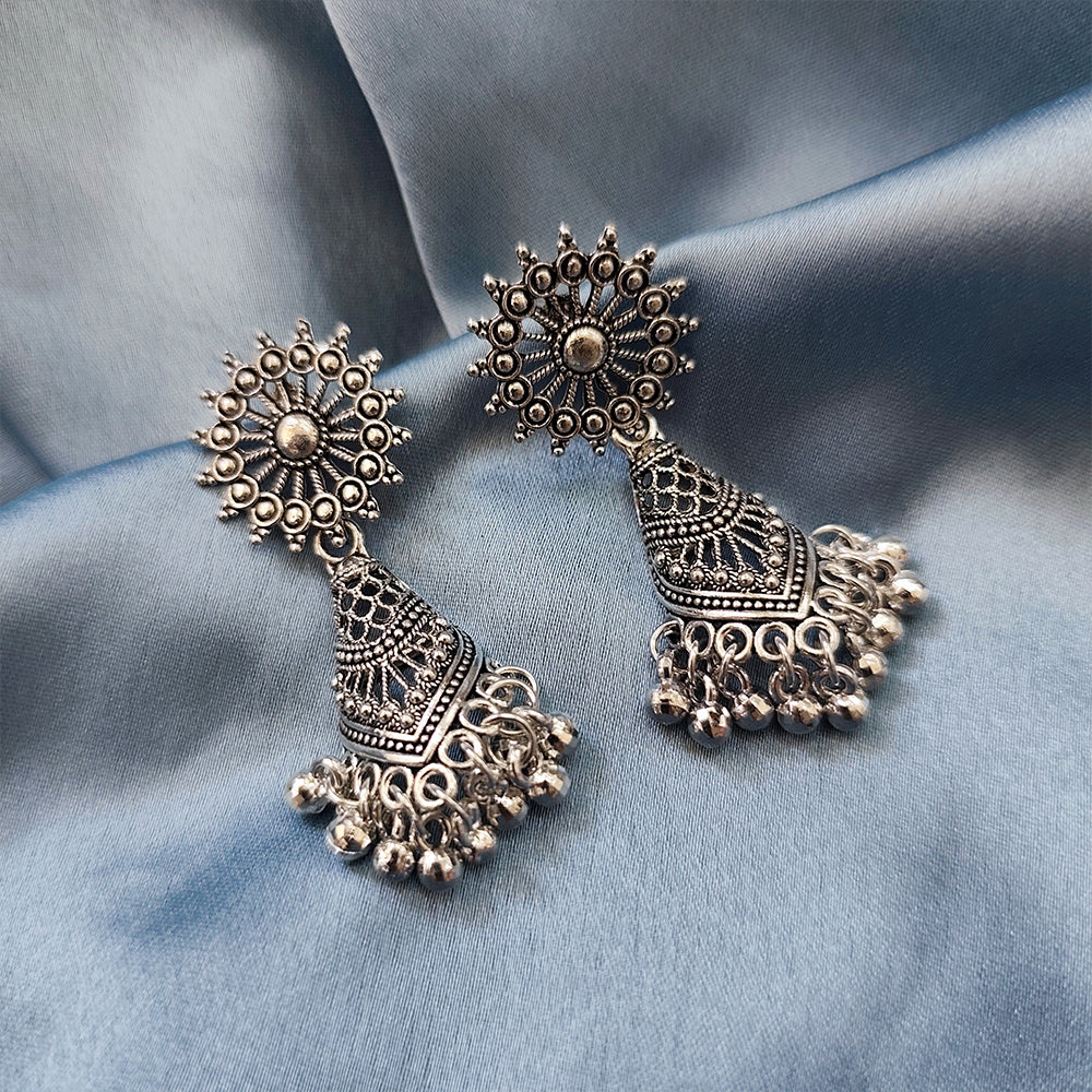 Jewelmaze Oxidised Plated Jhumki Earrings